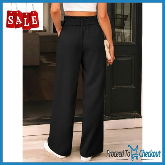 Wide Leg Paperbag Waist Dress Pants Women's Business Casual Trousers - Picture 5 of 8